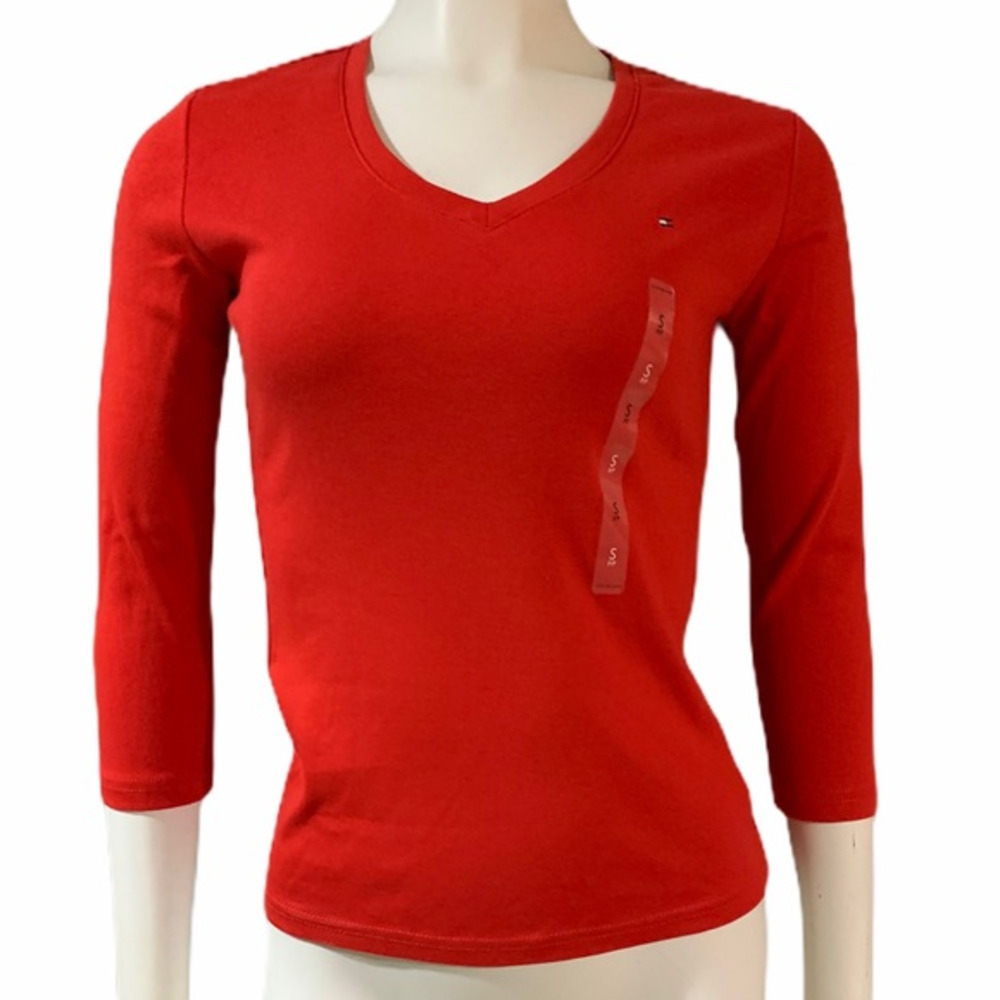 Tommy Hilfiger Red T-Shirt 3/4 Sleeve Size S NWT